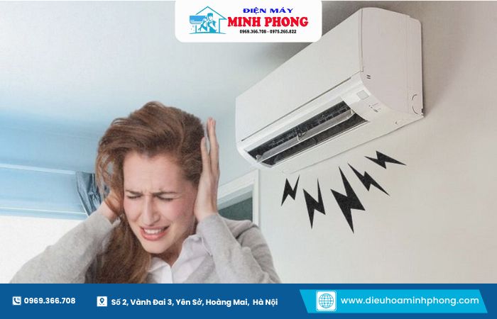 Điều hoà phát ra tiếng ồn lớn: Quạt hỏng, lắp đặt sai, hoặc cơ cấu dàn lạnh/hot bị hỏng.
