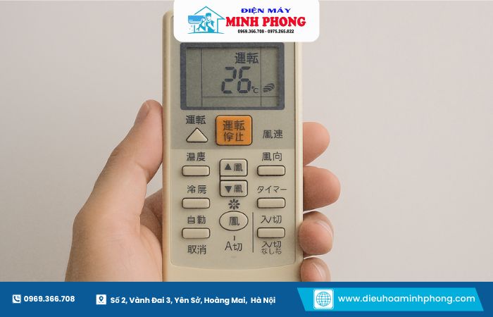 Remote máy lạnh National nội địa với ký hiệu tiếng Nhật gây bối rối cho nhiều người dùng